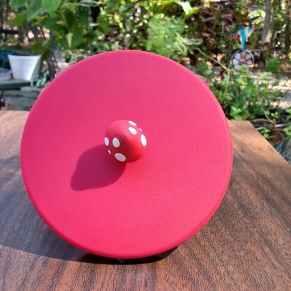 Sheffield Home Dining Glass Mushroom Mug with Silicone Topper, Red/Beige/White - Picture 9 of 10